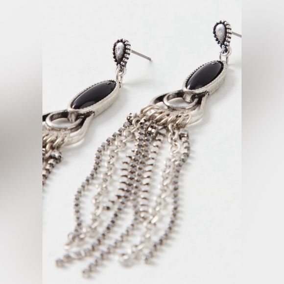 Free People The Beat Goes on Dangle Earrings NWT black and silver - Picture 4 of 6